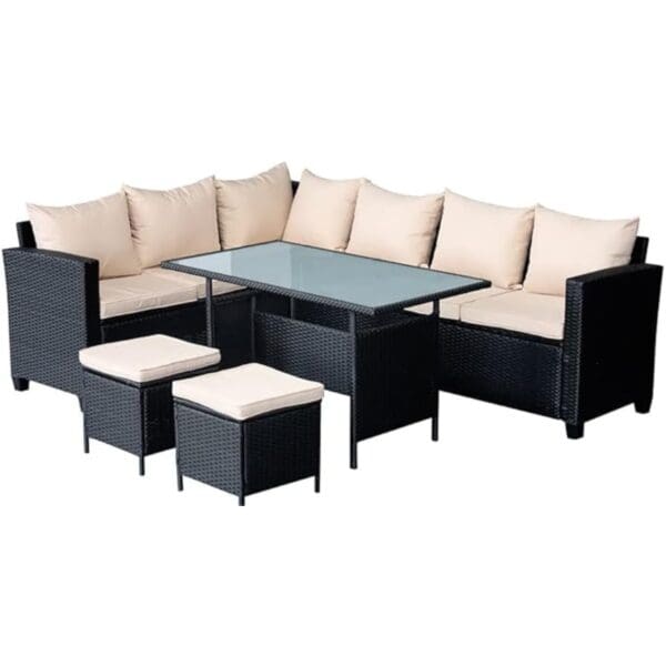Panana 8-Seater Rattan Corner Sofa Set With Table & Stool